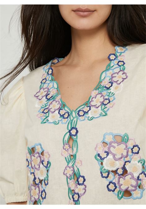 Top oversize in lino e cotone ricamato con scollo a V Berenice | CAMICIE | 22CLARITAOFF WHITE